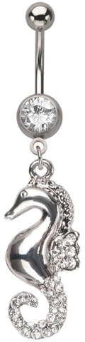 Jeweled Seahorse Belly Button Navel Ring 14 Gauge