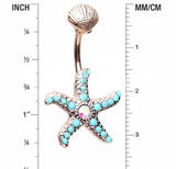Body Accentz Belly Button Ring Rose Gold Starfish Under The Sea Navel 14 Gauge 3/8'' bar (Rose Goldtone)