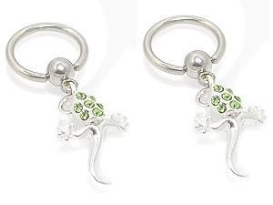 Body Accentz Nipple Rings CZ Lizard Captive Bead Body Jewelry Pair 16 Gauge - Sold as a Pair
