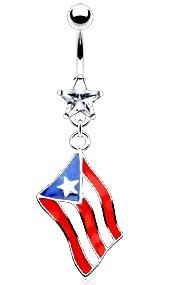 JKL Puerto Rico Flag and Star Gem Belly Button Ring