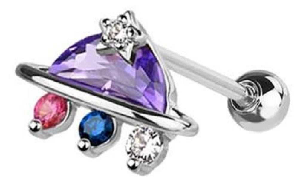 Body Accentz Tragus Dragon CZ UFO Orbit Multi colors 316L Surgical Steel Cartilage, Barbell Stud