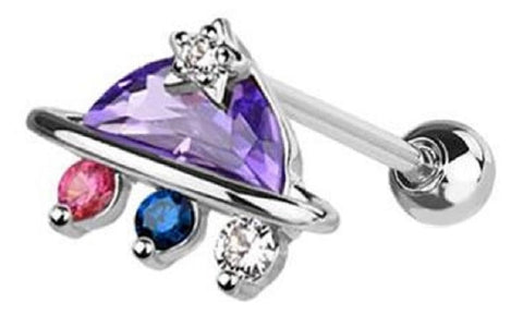 Body Accentz Tragus Dragon CZ UFO Orbit Multi colors 316L Surgical Steel Cartilage, Barbell Stud