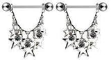 Stars Nipple Bar Body Jewelry Pair tars w/ 3 Round CZs Nipple bar 14g [Jewelry]