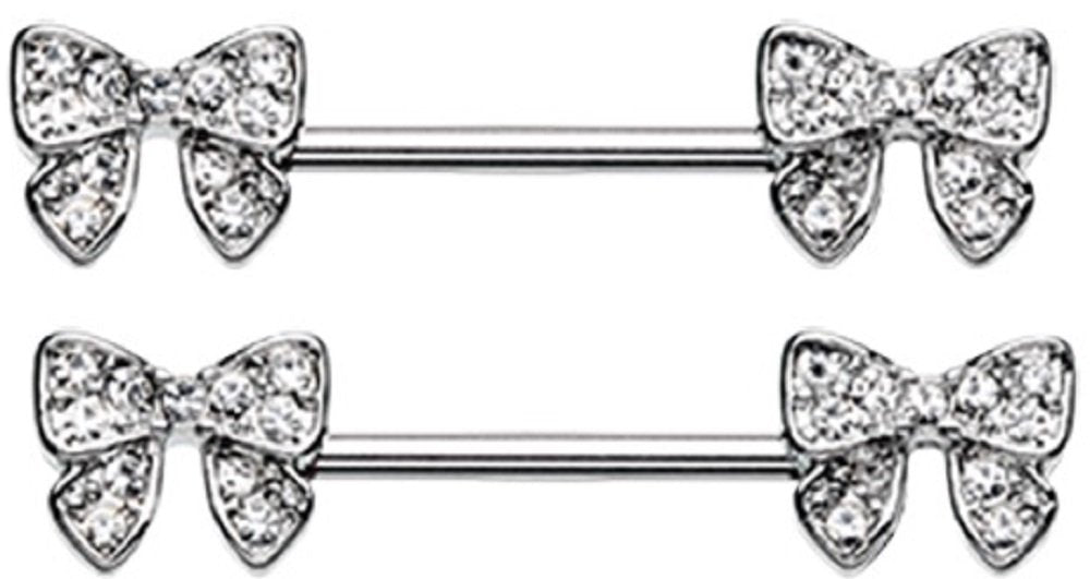 Body Accentz Nipple Bar Dainty Bow-Tie Sparkle Nipple Barbell Ring Sold as Pair