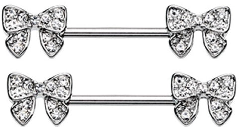 Body Accentz Nipple Bar Dainty Bow-Tie Sparkle Nipple Barbell Ring Sold as Pair