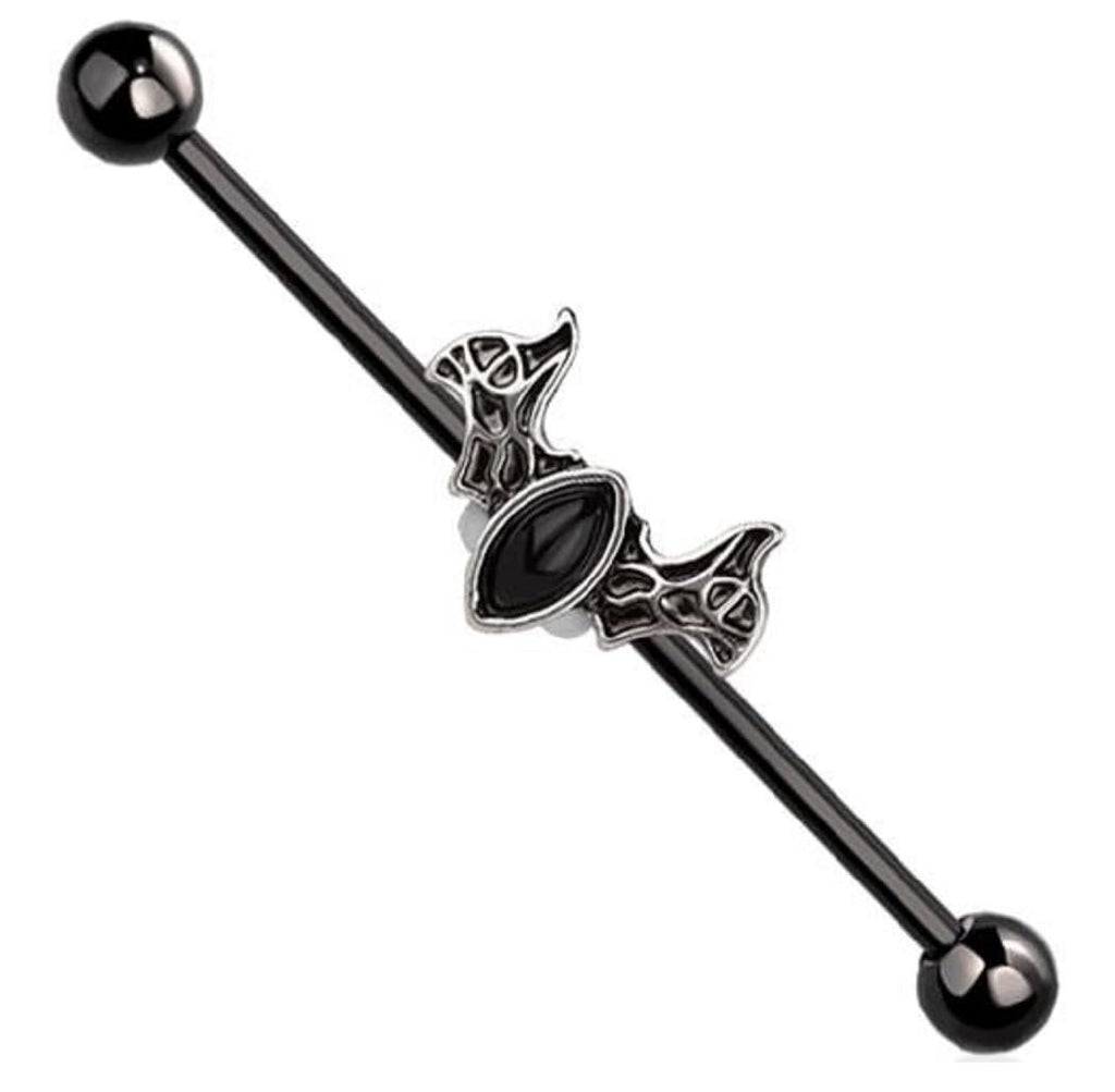 Body Accentz Industrial Barbell 316L Surgical Steel Bar Black Bat