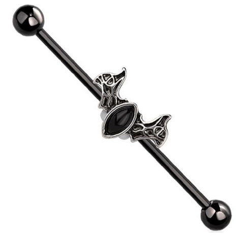 Body Accentz Industrial Barbell 316L Surgical Steel Bar Black Bat