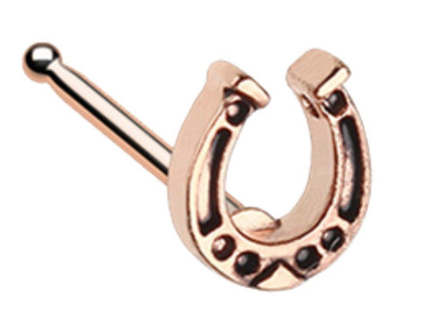 Body Accentz Nose Ring Rose Gold IP Good Luck Horseshoe Nose Stud Ring Stud 20g