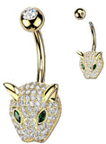 316L Surgical Steel Pave CZ Leopard Belly Button Ring 14G