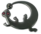 Black Gecko Captive Bead Ring, 316L Stainless Steel, 14g-12g, 28.5mm Diameter, Jeweled Eyes, Anodized