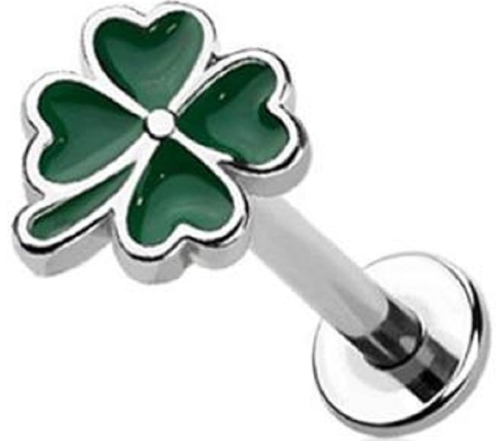Body Accentz Labret 316L surgical steel 4 leaf clover Top Shamrock