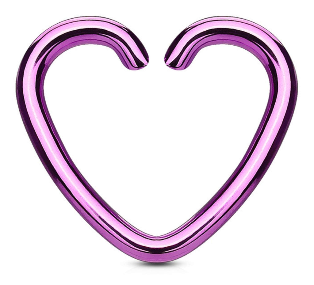 316L Surgical Steel 316L Surgical Steel Fake Cartilage 'Clip-On' Single Closure Heart Ring Piercing Stud sold as pair (purple)