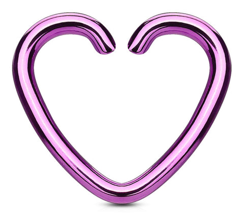 316L Surgical Steel 316L Surgical Steel Fake Cartilage 'Clip-On' Single Closure Heart Ring Piercing Stud sold as pair (purple)