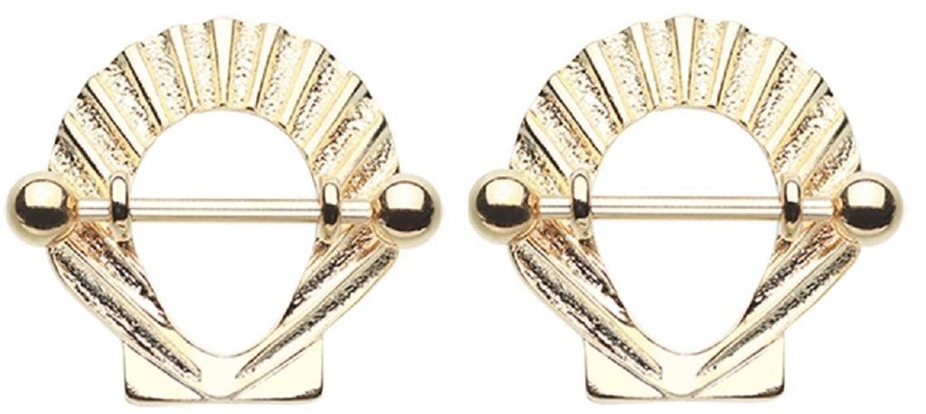 Body Accentz Nipple Ring Bars 14g 3/4'' Golden Ariel Seashell Nipple Shield Ring Sold as a Pair