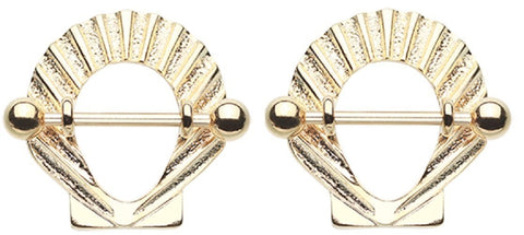 Body Accentz Nipple Ring Bars 14g 3/4'' Golden Ariel Seashell Nipple Shield Ring Sold as a Pair