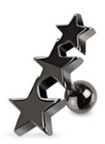 Body Accentz 316L Surgical Steel Three Star Cartilage/Tragus Barbell 16g