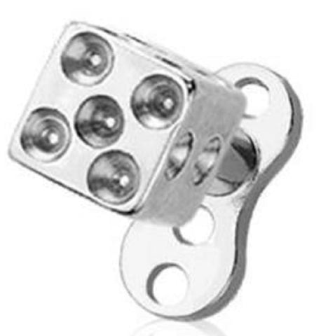 Body Accentz 316L Surgical Steel Dermal Anchor Set with Dice Head, 14GA 1.6MM, 2.5MM Rise, Silver, Body Piercing Jewelry