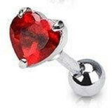 316L Surgical Steel 5mm Heart CZ Tragus/Cartilage Piercing Stud... - red