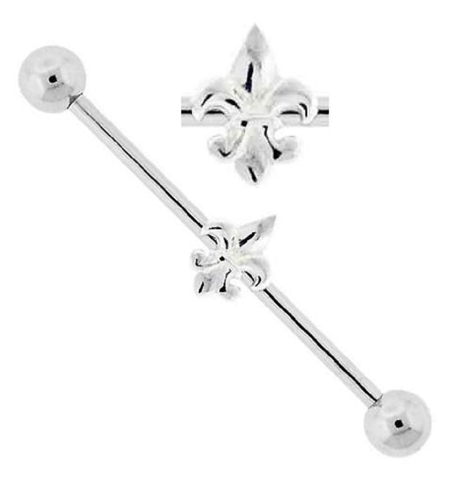 316l Surgical 14g 1 1/2" Fleur De Lis Industrial Bar Ear Barbell Jewelry Sold Individually