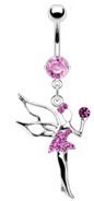 Belly Button Ring 316L Surgical 316L Surgical Steel Prong Set Navel with Gem Pave Fairy Dangle Body Jewelry 14g 3/8'' Body Accentz&reg;