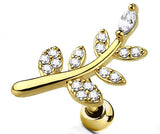 Body Accentz Tragus Paved Leaf 316L Surgical Steel Cartilage Barbell Stud Earring