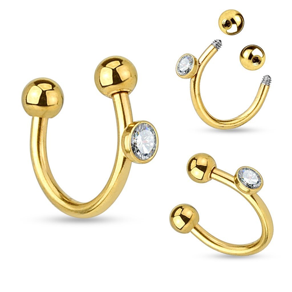 Labret Monroe Crystal on Side 316L Surgical Steel Horseshoe/Lip Rings 16g Tragus