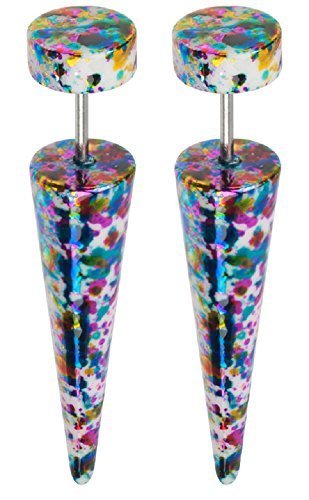 Body Accentz Earrings Solid Acrylic Printed Color Splatter Fake Taper Faux plug 18g Sold as pair