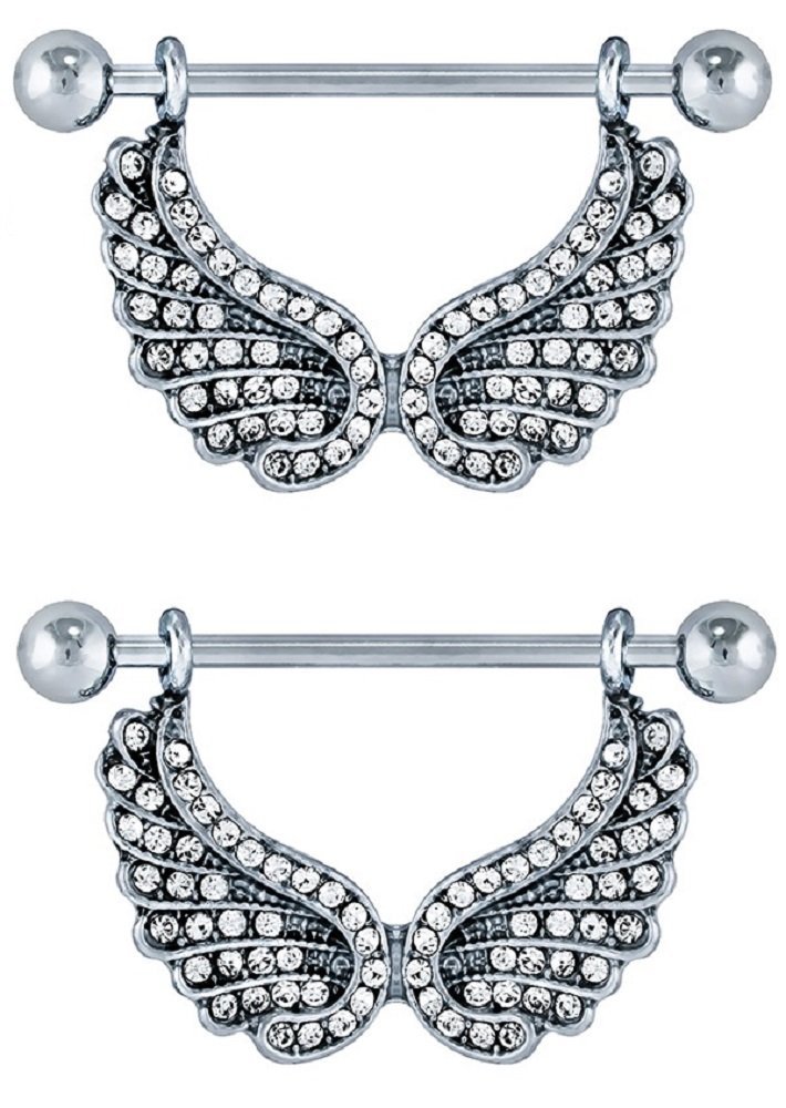 Nipple Shield Rings Barbell Barbells Angel Wings Sold as a Pair 14 Gauge