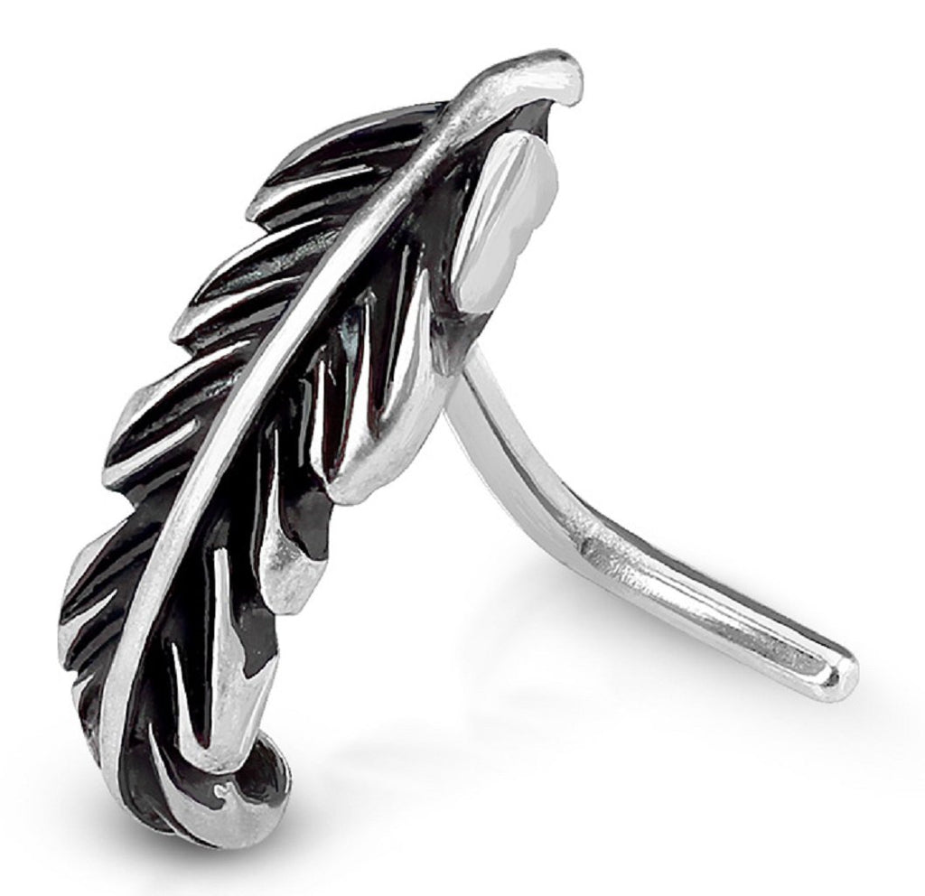 Nose Ring CZ Leaf ''L'' Bend 316L Surgical Steel Nose Crawler Studs