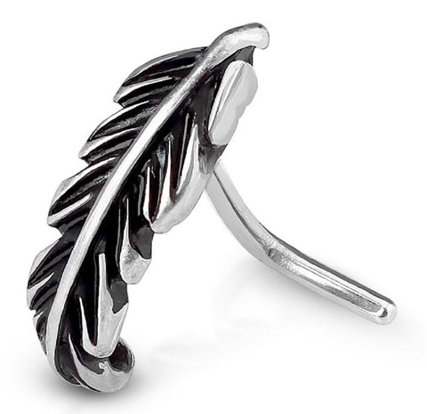 Nose Ring CZ Leaf ''L'' Bend 316L Surgical Steel Nose Crawler Studs