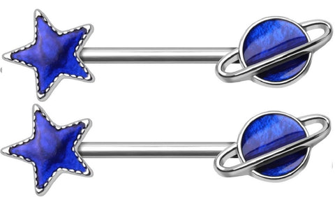 Body Accentz Nipple Ring Stainless Steel Blue Galaxy Nipple Bar Sold as a Pair