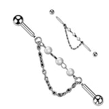 316L Industrial Barbell with 3 Pearl Connector and Dangle Chain