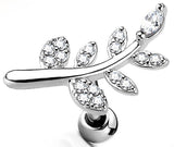 Body Accentz Tragus Paved Leaf 316L Surgical Steel Cartilage Barbell Stud Earring