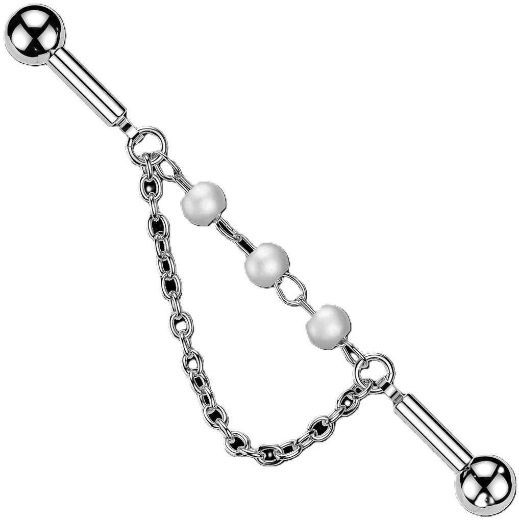 316L Industrial Barbell with 3 Pearl Connector and Dangle Chain