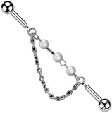 316L Industrial Barbell with 3 Pearl Connector and Dangle Chain