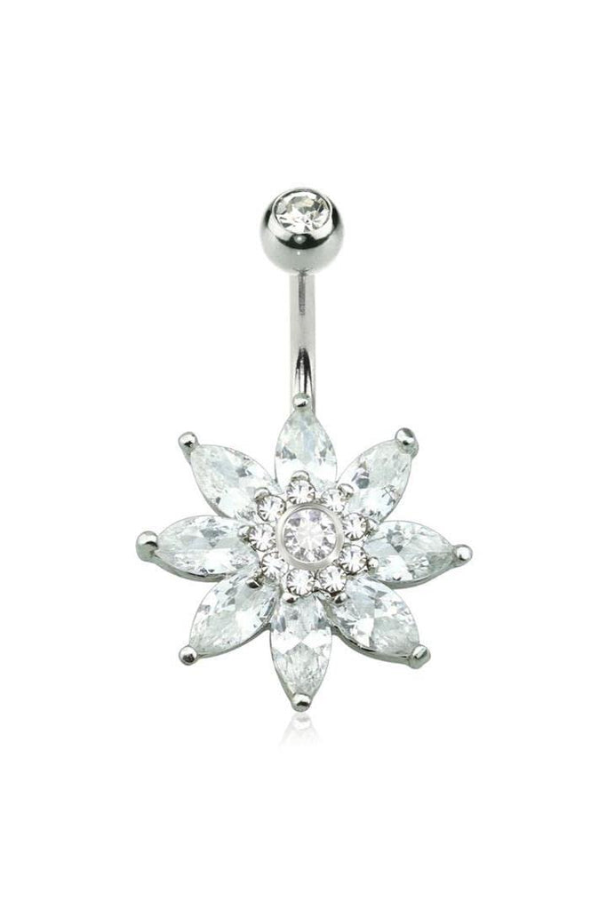 Clear Winter Snowflake NO Dangle Belly Button Navel Naval Rings Body Fashion Jewelry 14 Gauge