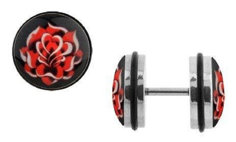 Earrings Rings Fake Rose Cheater Plug 16 Gauge - Sold As a Pair