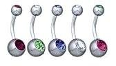 Belly Button Ring Lot of 5 Double Gem Navel Ring 14g