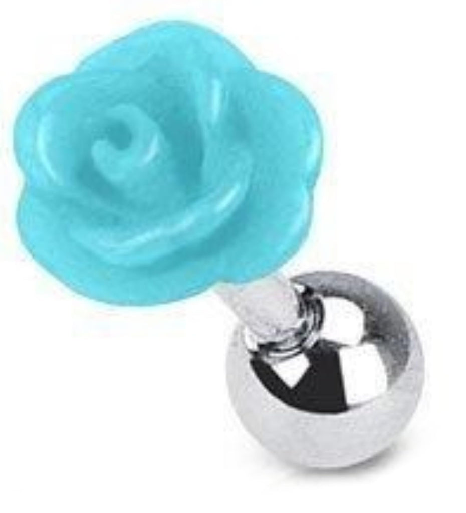 316L Surgical Steel Tragus Barbell wtih Acylic Rose Top 16g 1/4"