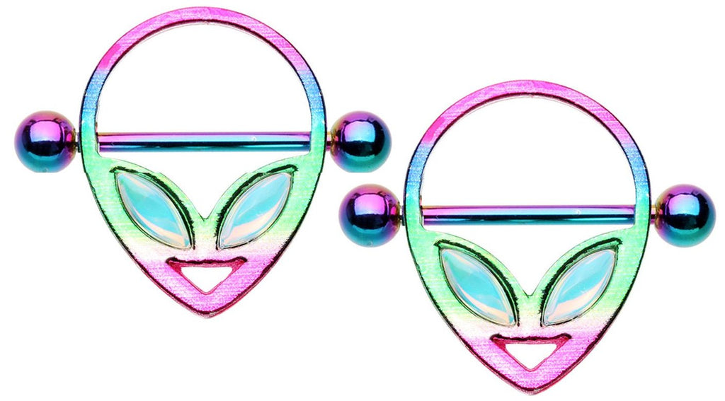 Body Accentz Nipple Barbell Ring Out of This World Alien Shield Multi Color