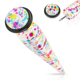 Earrings Solid Acrylic Printed Color Splatter Fake Taper Faux plug 18g Sold as pair