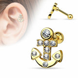 Tragus Barbell CZ Paved Anchor 316L Surgical Steel Cartilage Bar 16g