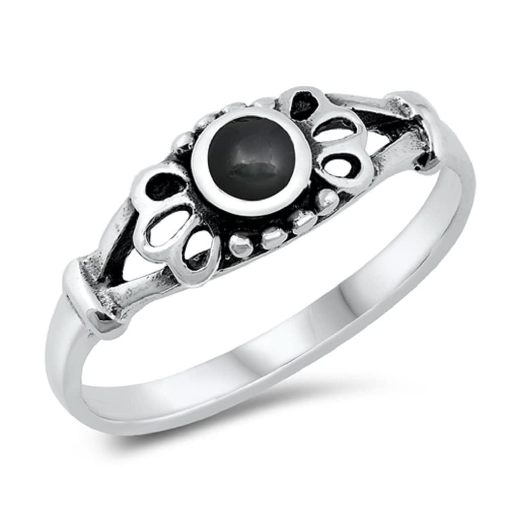 Sterling Silver CZ Onyx pinky ring Size 4