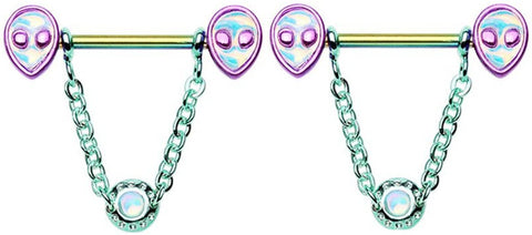 Nipple Barbell Ring Shield Multi Color Out of This World Alien
