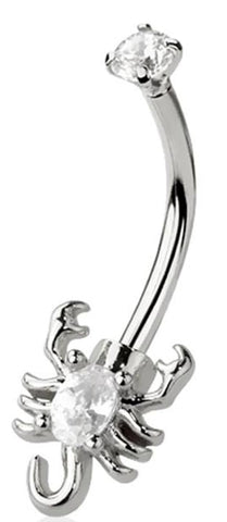 Body Accentz Surgical Steel Scorpion Eyebrow Ring, 16G, 5/16 Inch, CZ Crystal, Silvertone