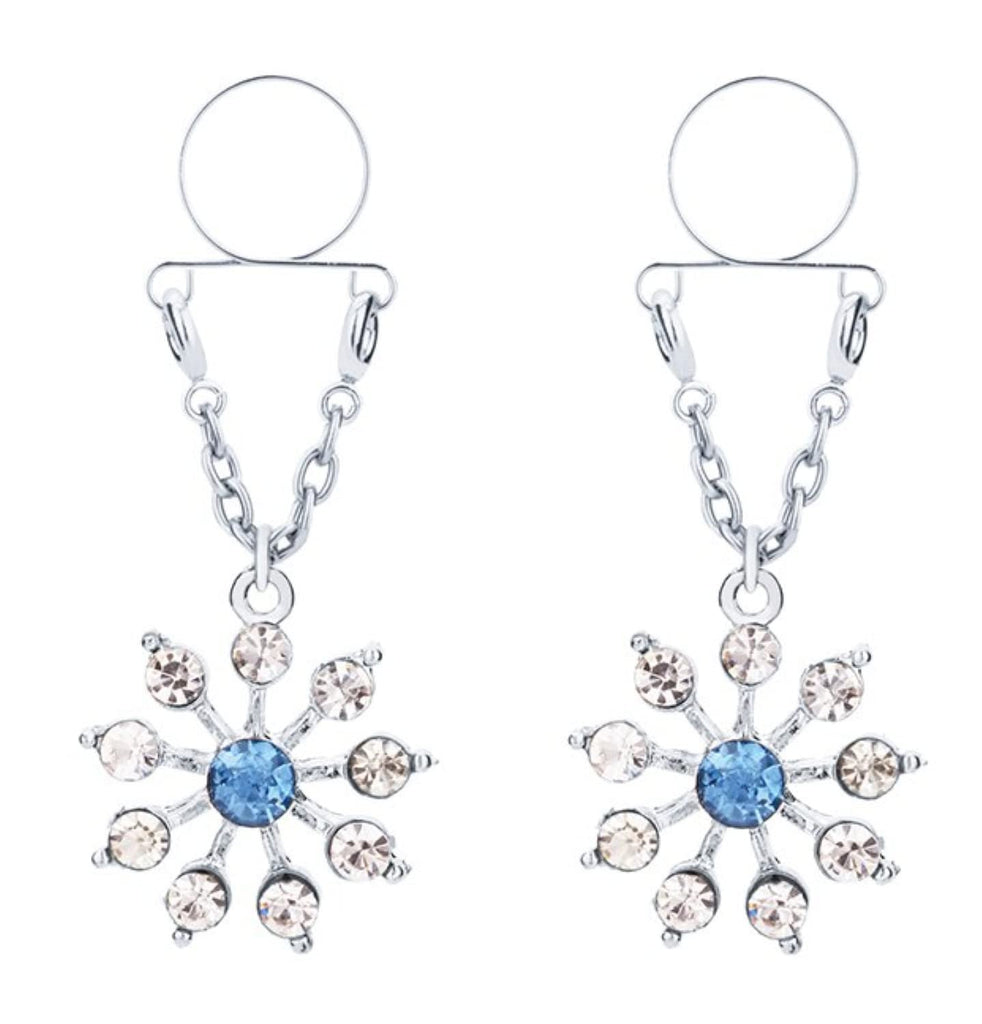 Body Accentz Nipple Rings Non Pierce Non-Piercing Clip On Snowflake Rhinestone Dangle