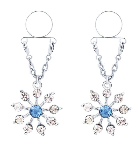 Body Accentz Nipple Rings Non Pierce Non-Piercing Clip On Snowflake Rhinestone Dangle