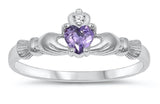 STERLING SILVER RING W/CZ Faux Amethyst Faux Claddagh pinky right hand