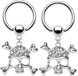 Nipple Ring Dangle Skull Captive Bead   Pair 16 gauge - Sold as a pair