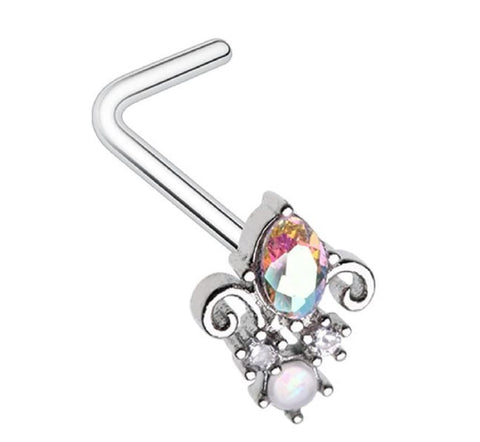 Body Accentz Nose Ring Stud Iridescent Victorian Shape 316L Surgical Steel L Bone Fleur de lis